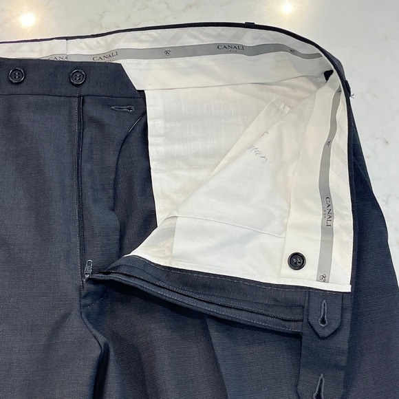 Canali Wool Trousers Mens 36x30 Black 100% Wool Flat Front Made in Italy - Picture 4 of 10